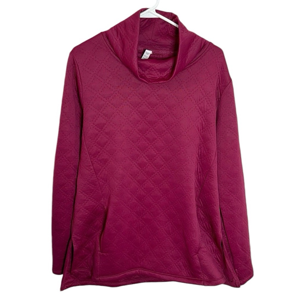 RBX Quilted cowlneck pullover tunic length hoodie burgundy hue size L